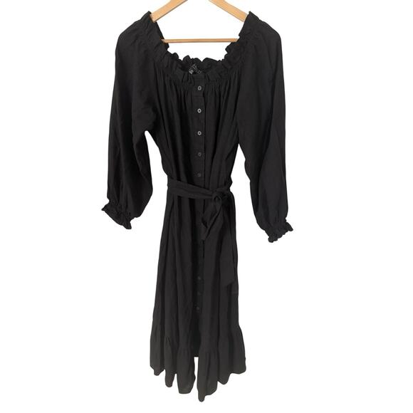 Eloquii Linen Blend Off Shoulder Peasant Dress Black Tie Waist 18/20 - Picture 3 of 5